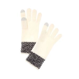 Amicale Cashmere Herringbone Cuff Cashmere Gloves, White